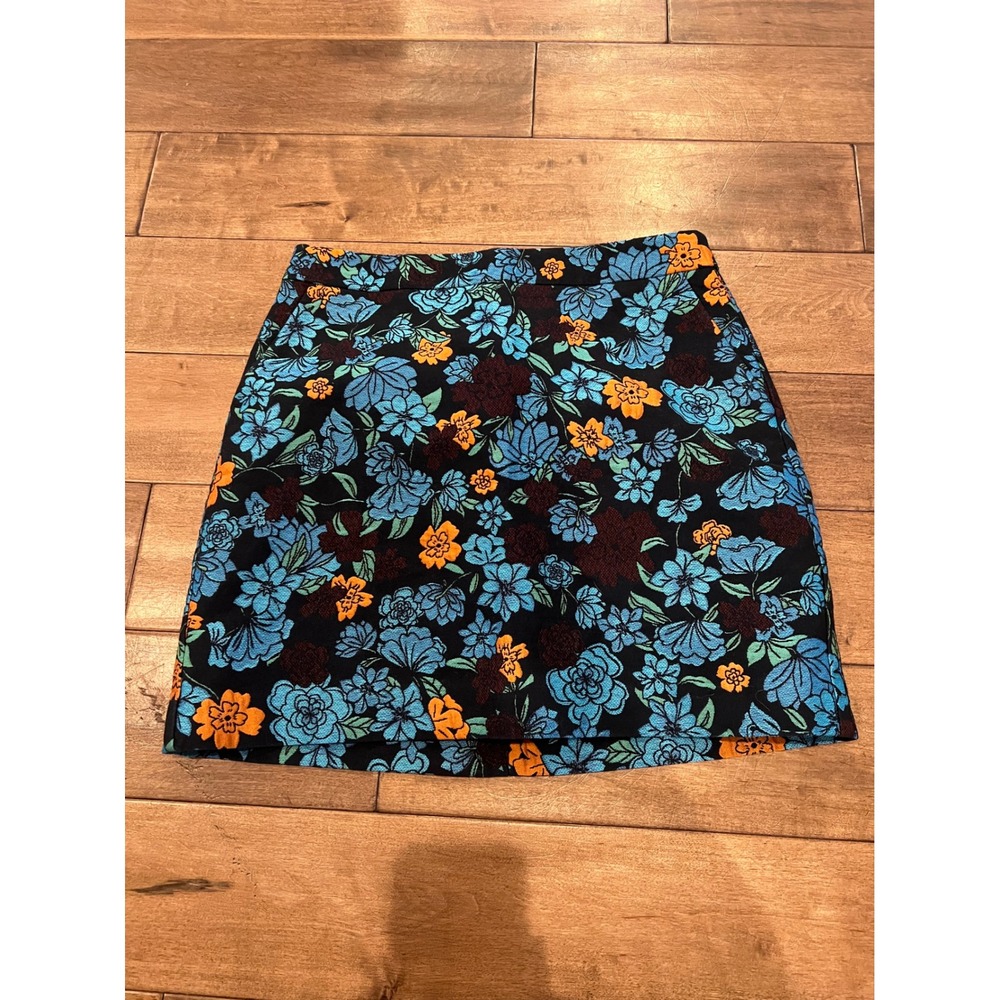 LOFT Floral Mini Skirt‎ Pockets Blue Orange Black Size 8